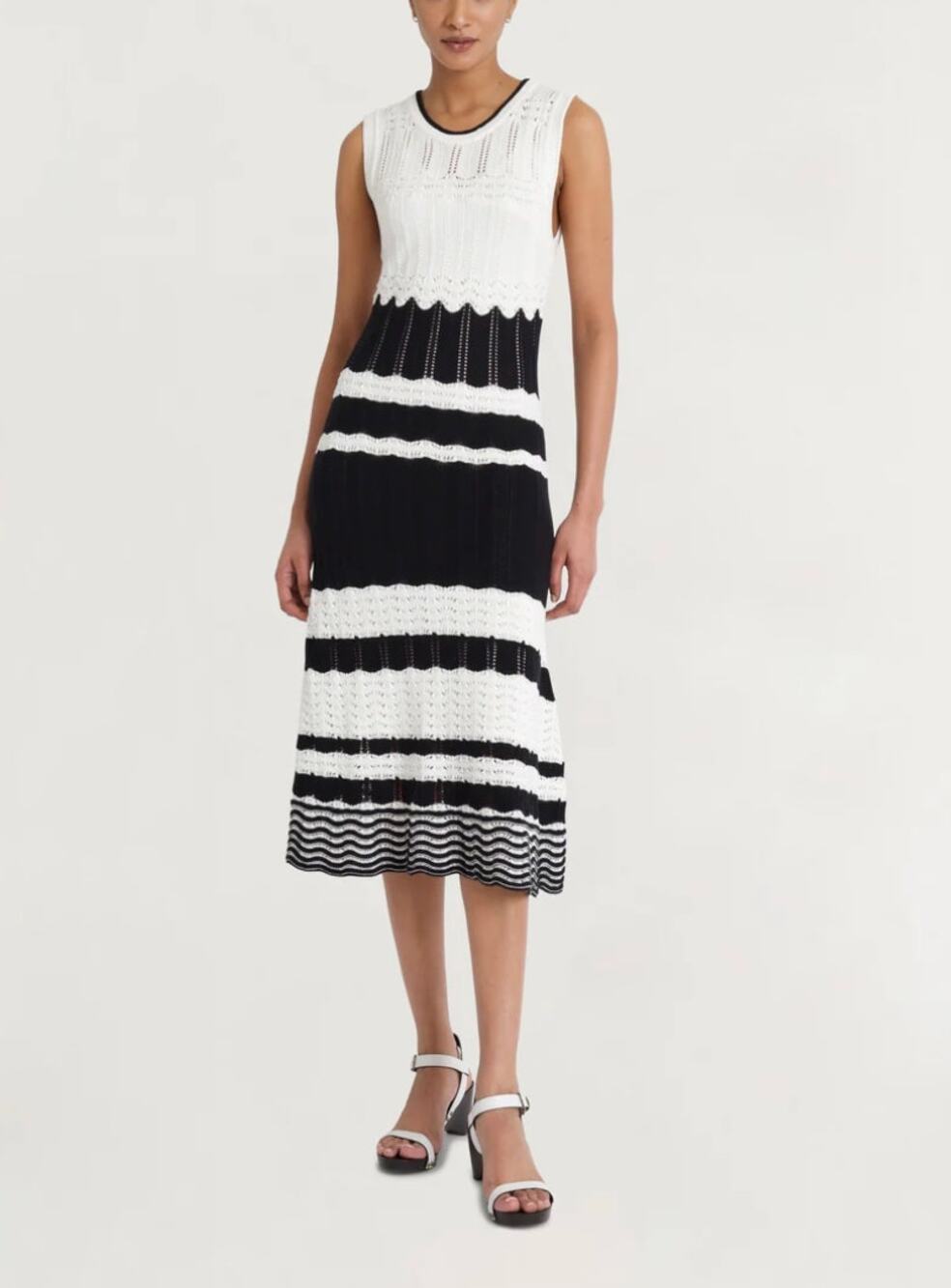 Luxely Mesa Sweater Dress Ivory Black Sz Medium NWT Contemporary Crochet Pattern